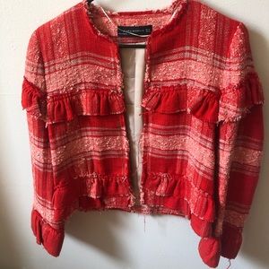 Zara red tweed blazer